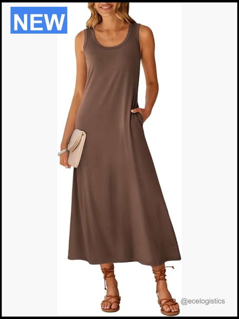 Maxi Dress, Scoop Neck Sleeveless Tank Dress, Summer Casual Sundress for Beach
